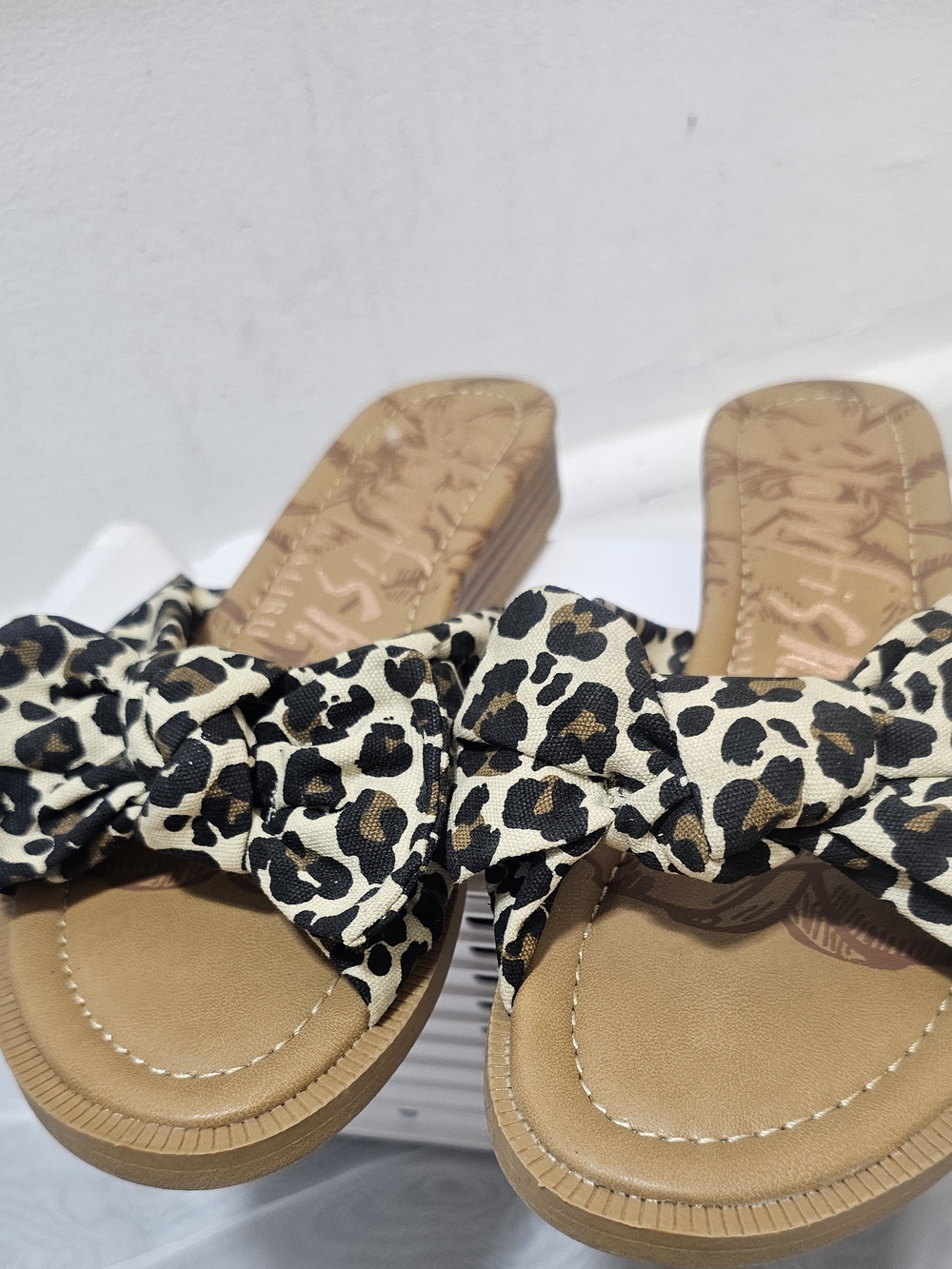 Malibu Leopard Print Knot Slide Sandals - Black & Cream - Picture 6 of 6